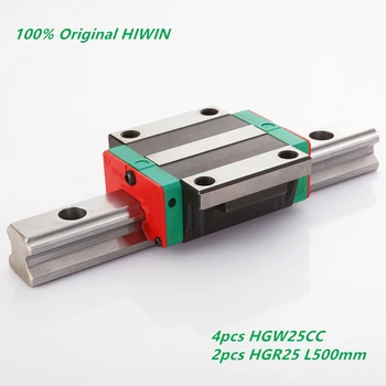 2pcs ORIGINAL HIWIN 500mm HGR25 Linearni Guide Rail + 4pcs HGW25CC linearni prirobnico blok vozički CNC