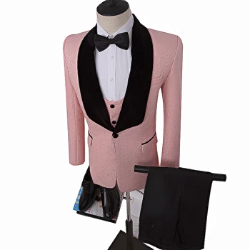 Po meri Obleke Jopič Natisnjeni Ženina Tuxedos Roza jakno za Groomsman Obleko Poročno obleko po Meri Človeka Suknjič+hlače+telovnik