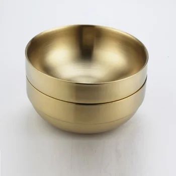 304 Nerjaveče Jeklo korejski Rezanec Bowl Zgosti zlato barvo Dvojno plast Skledo toplotna izolacija