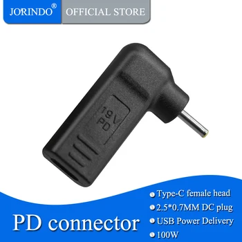 JORINDO Tip-C ženski vtičnico za DC2.5*0.7 MM moški vtič PD hitro polnjenje 100W prenosni računalnik, pretvornik,90 ° koleno design,5A