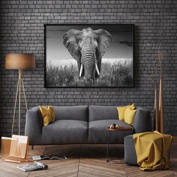 Nordijska Črno Bel Slon Wall Art Platno Plakatov in Fotografij Živali Platno Slikarstvo Sliko za Dnevna Soba Dekor Doma Dekor