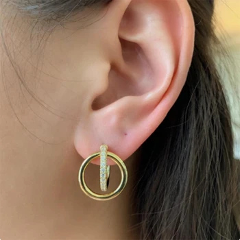 AIDE Minimalism J Obliko Kroga Stud Uhani Za Ženske Modni Geometrijske Cirkon Piercing Earings Srebro 925 Nakit kolczyki