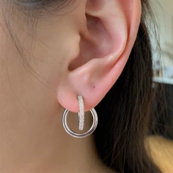 AIDE Minimalism J Obliko Kroga Stud Uhani Za Ženske Modni Geometrijske Cirkon Piercing Earings Srebro 925 Nakit kolczyki