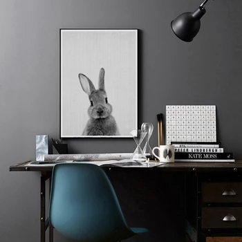 Sprednji ali Zadnji Zajec prodaja ločeno Platno Slikarstvo Črno Bele Živali, Poster Tiskanje Nordijska Stenskih slikah, Doma Dekor brez okvirja