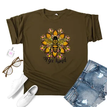 Ustvarjalne Čebela in Cvet Kawaii Tiskane Grafika Srčkan Cvet Tshirt Plus Velikost Slog Priložnostne Bohemia Ženski Unif Harajuku Tshirt