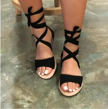 Poletje Ženske Sandale Nov Modni Čevlji Za Ženske Open Toe Prečni Trak Čipke Priložnostne Rimski Slog Gleženj Trak Plaži Sandalias