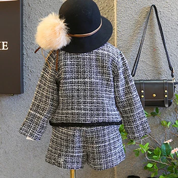 Dekleta Določa otroška Oblačila Jesensko Zimske Novo Kariran korejski Študent bo Ustrezala Pletene Cardigan Pulover+ Hlače 2pcs Otroci Obleke