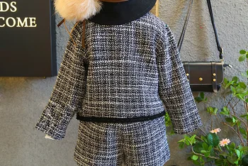 Dekleta Določa otroška Oblačila Jesensko Zimske Novo Kariran korejski Študent bo Ustrezala Pletene Cardigan Pulover+ Hlače 2pcs Otroci Obleke
