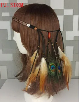 Novo Ročno Izdelani Nacionalni Pav Pero Hairbands Ženska Bohemia Romske Trakovi Ženski Potovanja Tassel Pribor za Lase FG0121