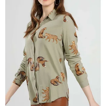 Pomlad jesen Novo Leopard Tiskanja Svoboden Šifon zaraing-slog za ženske do leta 2020 sheining vadiming letnik ženske ženska bluza majica