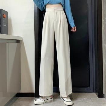 Priložnostne Obleko hlače Ženske Širok Noge Hlače korejski Dekleta Harajuku Pomlad Moda Visok Pas Črne Hlače