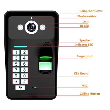 Dve 7-Palčni Lcd zaslon na Dotik Tipka RFID Monitor + HD TV 1000 Skladu IR Kamera za Prepoznavanje Prstnih odtisov Video Vrata Telefon Interkom Sistem D289a