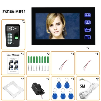 Dve 7-Palčni Lcd zaslon na Dotik Tipka RFID Monitor + HD TV 1000 Skladu IR Kamera za Prepoznavanje Prstnih odtisov Video Vrata Telefon Interkom Sistem D289a