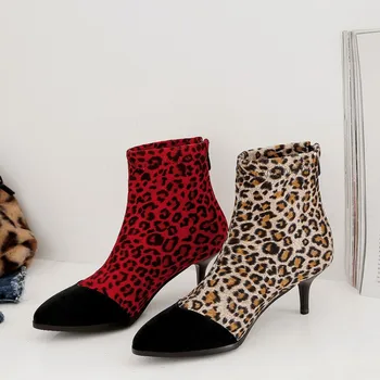 Prevelikimi čevlji za ženske čevlji škornji za ženske, dame, čevlji za rolkanje ženske zimske Šivanje leopard, tiskanje nazaj zadrgo