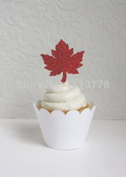 Bleščice Rdeče Bleščice Maple Leaf cupcake toppers fant stranka baby poročni tuš rojstni dan hrane Izbere poročno torto pokrivalo dekor