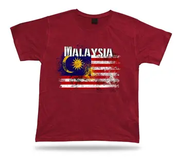 Malezija Flag Majica S Kratkimi Rokavi Tshirt Tee Vrh Zemljevid Mesta Escutcheon Moto Čudovito Darilo
