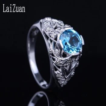 LaiZuan Sterling Srebro 925 1.4 ct Certified Krog Pristnega Naravnega Modri Topaz Diamantno Poroko Ženske Trendy Fine Nakit Prstan