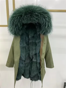 2020 dolgo zimska jakna ženske outwear debele parkas naravnih rakun krzno ovratnik plašč hooded pravi toplo lisica krzno linijske