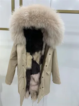 2020 dolgo zimska jakna ženske outwear debele parkas naravnih rakun krzno ovratnik plašč hooded pravi toplo lisica krzno linijske