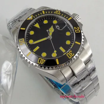 40 mm bliger črna številčnica, rumena, temno modra stekla Datum Automatikuhr Uhr mens watch