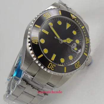 40 mm bliger črna številčnica, rumena, temno modra stekla Datum Automatikuhr Uhr mens watch