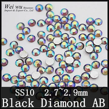 SS10 Black Diamond AB Stekleni Kamni 1440pcs Lepilo Omejeno Svoboden Zunaj Vroče Fix Okrasnih