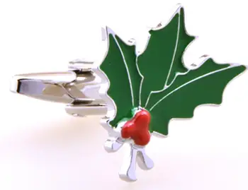10pairs/veliko Bakra Emajl Božič Listov zapestne gumbe, Srebrna 3D Hollaw Oblikovani Listi Cufflink Moški Nakit Božič Darilo Debelo