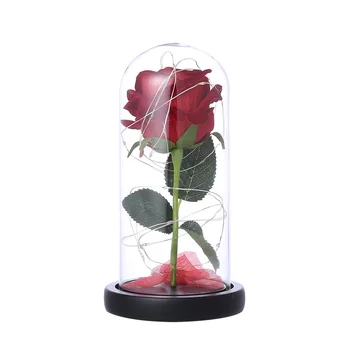 Rose V Bučko Noč Lučka Luminaria Lampara Rdeče Vrtnice Z Led Luči V Stekleno Kupolo, Za svate materinski Dan Darilo