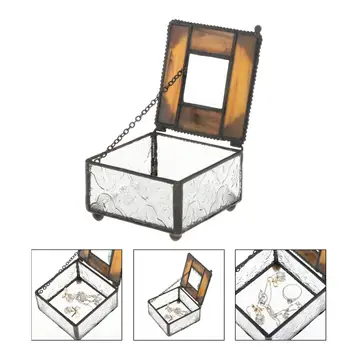 Stekleni Nakit Škatla za Shranjevanje Starinsko Trinket Obroči Zaslon Organizatorji Poročno darilo