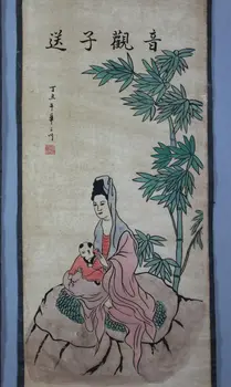 Kitajska stare poiščite slikarstvo Štiri zaslon slike Srednji dvorani visi slikarstvo Štiri Guanyin