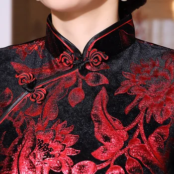 Sheng Coco Črno Rdeče Mah Kitajski Obleko Qipao Dolgo Cheongsam Banket Obleke Z Dolgimi Rokavi Novo Leto Obleka Ženske Obleke