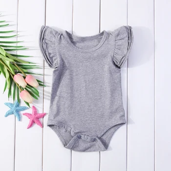 Lep Novorojenega Dojenčka Baby Dekle Ruffles Sleeve Solid Color Bombaž Baby Bodysuit Jumpsuit Playsuit Obleko, Otroška Oblačila 0-24M