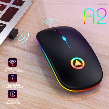 Novo A2 2,4 GHz Wireless Mouse RGB Optična Miška Z USB Sprejemnik Tiho Polnjenje 7 Barv Dihanje Lučka Gaming Miška