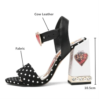MILI-MIYA Moda za Ženske Sandale Tkanine&Kravje Usnje Srce Sponke Traku Seksi Super High Kvadratnih Petah Stranka Obleko Poletje Čevlji