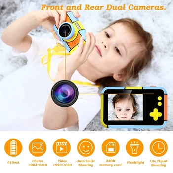 Otroci Fotoaparat, ponovno Polnjenje Otrok Digitalni Fotoaparat z 32 G Pomnilniško Kartico 16MP 1080P HD Shockproof Digitalna Video Kamera Igrača