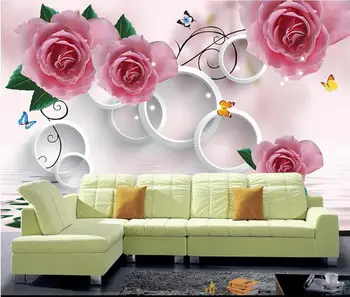 Po meri 3d fotografije za ozadje dnevna soba zidana rose cvet 3D krog slikarstvo, fotografijo, kavč, TV ozadju stenske tapete za stene 3d