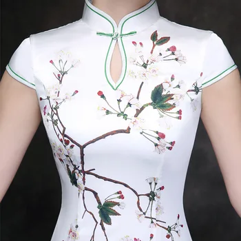 Kitajski Tradicionalni Dolgo Svileno Obleko Ženske Elegance Dolgo Cheongsam Dama Stranke, Svila Qipao Tiskanja Cvet Stranki Poroka Obleke 90
