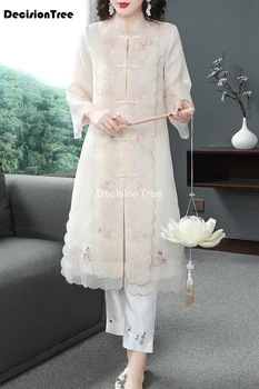 2021 elegantno šifon qipao haljo kitajski stojalo ovratnik obleke qipao tradicionalnih cheongsam stranka cvetlični čipke tang plašč