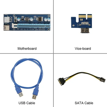 PCIE Riser 1X do 16X Pogon Riser vmesniško Kartico ,60 cm USB 3.0 Kabel Podaljšek, 6 Pinski SATA Napajalni Kabel - 6 Pack