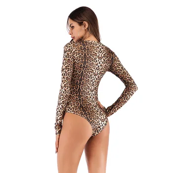 2019 jeseni in pozimi nove ženske dolgo sleeved zadrgo seksi leopard-slim Slim jumpsuit ženske