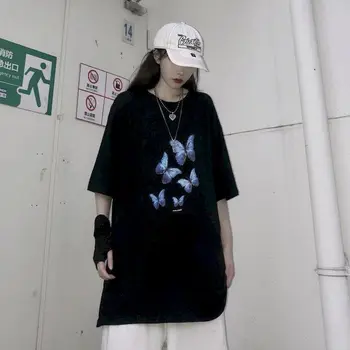 Harajuku gothic tshirt ženske metulja print majica s kratkimi rokavi tshirt letnik plus velikost oblačila poletje t-shirt preppy graphic tee