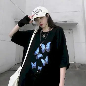 Harajuku gothic tshirt ženske metulja print majica s kratkimi rokavi tshirt letnik plus velikost oblačila poletje t-shirt preppy graphic tee