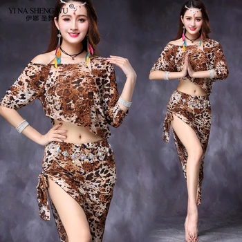 2pc Nastavite Orientalski Ples Trebuh Kostum Set Top, Krilo za Ženske Ples Trebuh Praksi Oblačila za Odrasle Bellydance Leopard Tiskanja Kostum
