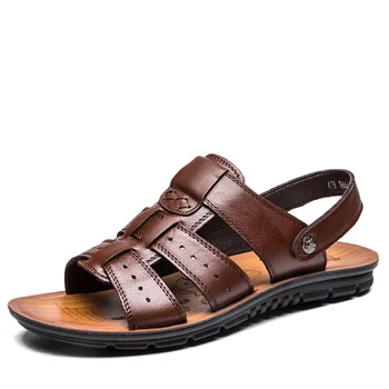 2019 poletje, mens copate pravega usnja sandali na prostem priložnostne moške usnjene sandale za Plažo, obutev moška Obutev Retro