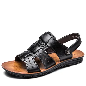 2019 poletje, mens copate pravega usnja sandali na prostem priložnostne moške usnjene sandale za Plažo, obutev moška Obutev Retro