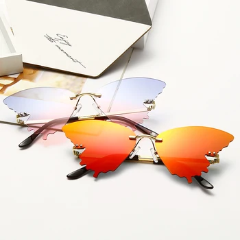2020 Letnik Kovinskih Očal Moških Metulj Rimless sončna Očala Ženske Modni Rdeče Vijolične Odtenke UV400 Ulične Oculos Masculino