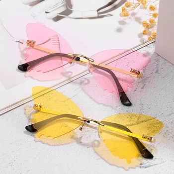2020 Letnik Kovinskih Očal Moških Metulj Rimless sončna Očala Ženske Modni Rdeče Vijolične Odtenke UV400 Ulične Oculos Masculino
