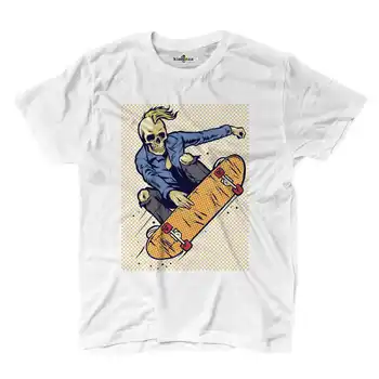 T-shirt Drsalec Skateboard Ulične Lobanje Modni Urbani S Bela