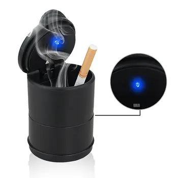 2 Vnesite Prenosni LED Pepelnik Za Avto Black Pepelniki S Pokrovi Valj za Cigarete Pepelnik S Snemljivo Škatla za Shranjevanje