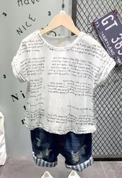 Otroška oblačila za fantka oblačila bombaž svoboden udobno T-shirt vrh + traper hlače luknjo denim bo ustrezala otroška oblačila set